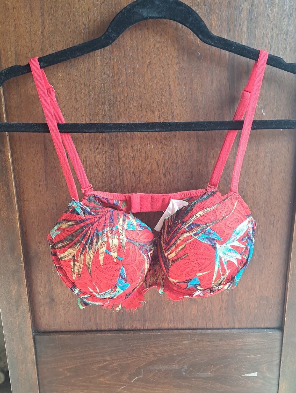 Victoria Secret PINK Size 34d Women Intimates Red Tropical Pushup Bra